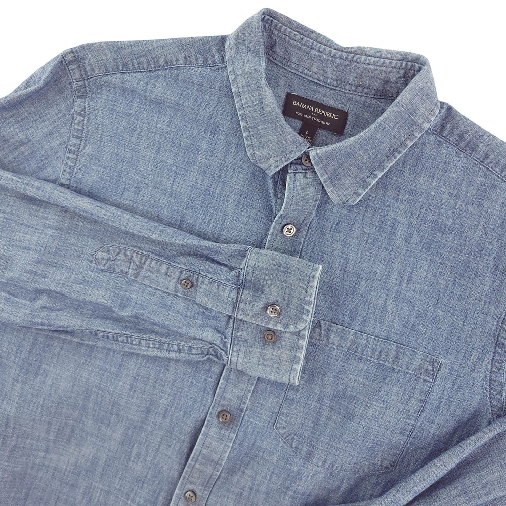 Banana Republic Shirt Mens L Blue Chambray Long‎ Sleeve Button Up Soft Wash